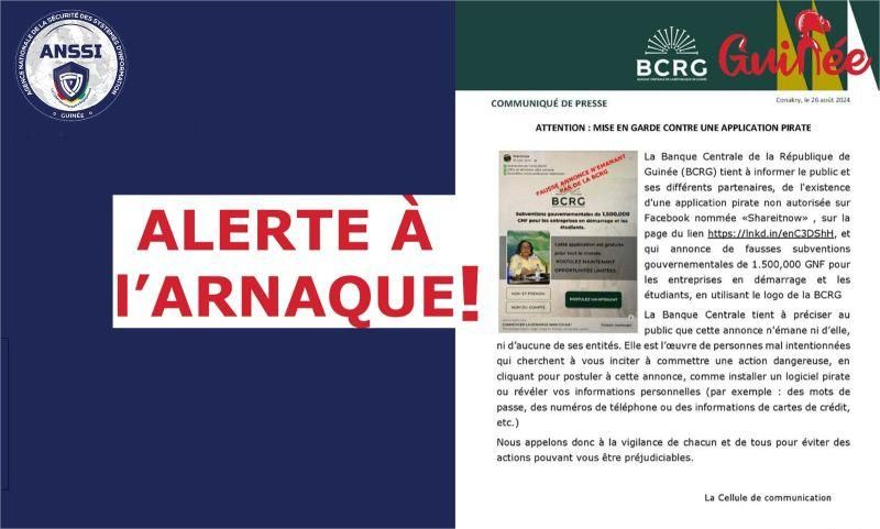 Alerte sur fausses subventions : La BCRG et l'ANSSI Guinée mettent en garde contre une application frauduleuse